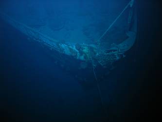 Looking down on bow of ship